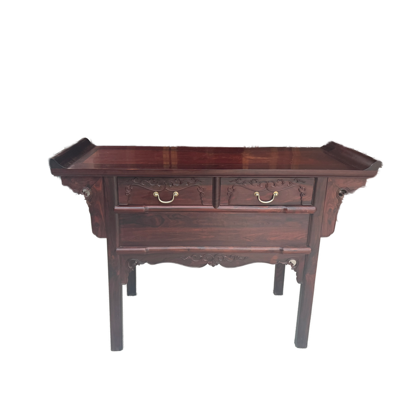 Two-Drawer Hidden Compartment Upturned-End Console Table