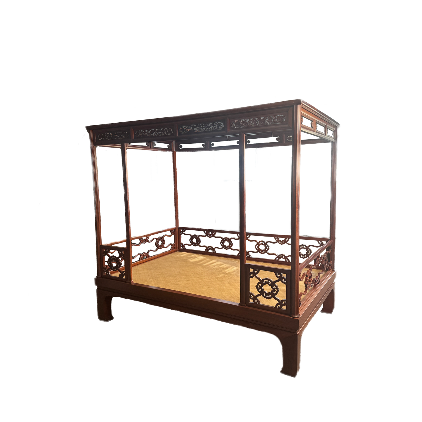 Ming-Style Six-Post Canopy Bed with Begonia-Pattern Railings