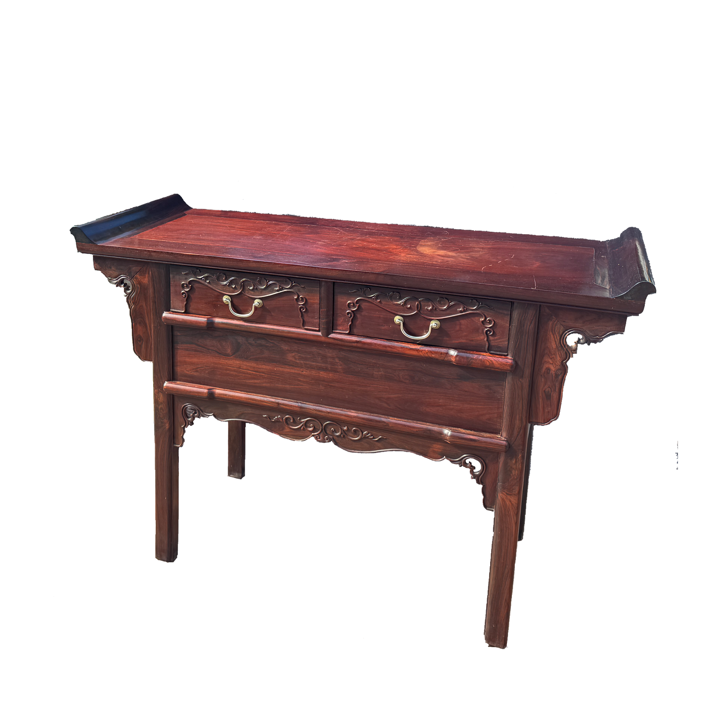 Two-Drawer Hidden Compartment Upturned-End Console Table
