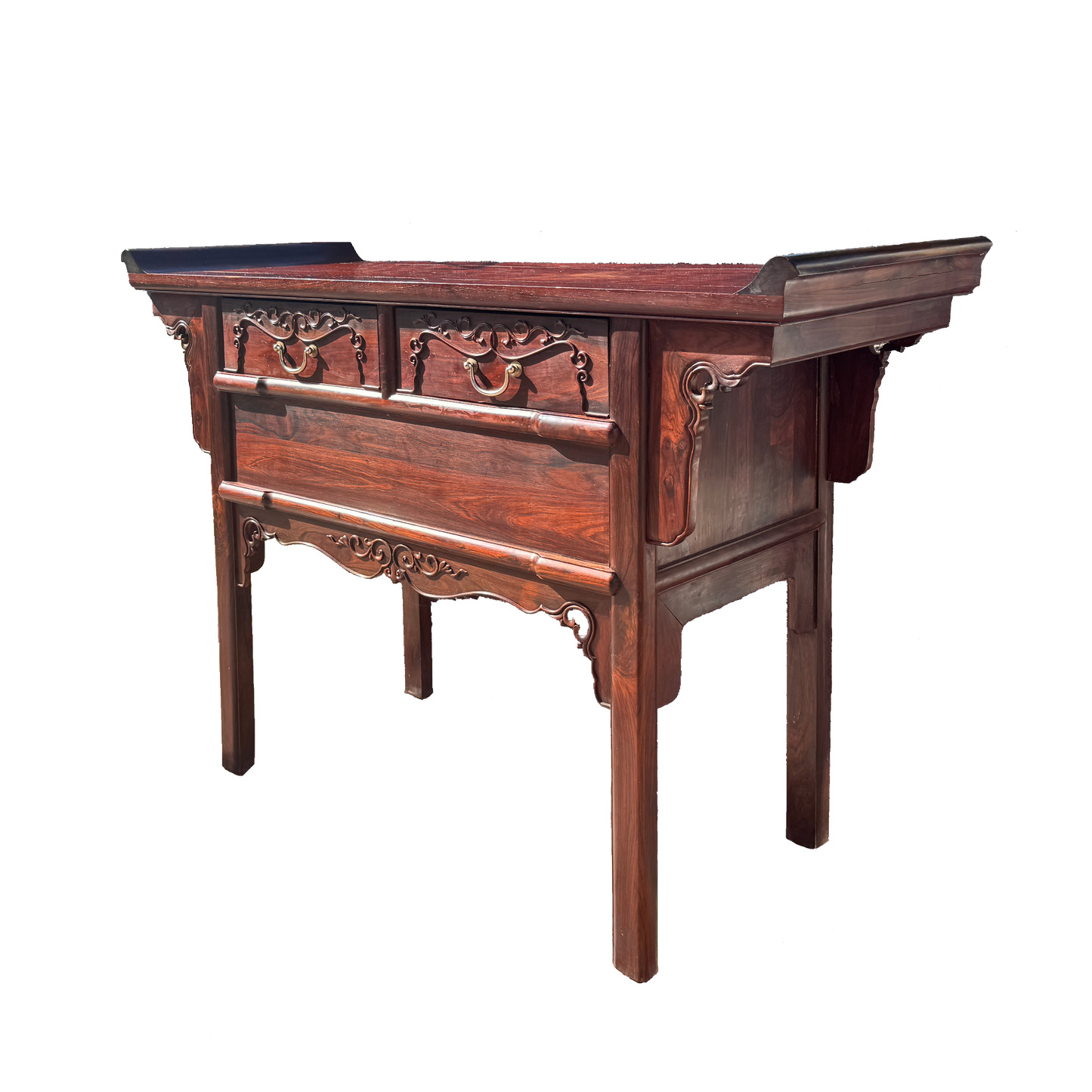 Two-Drawer Hidden Compartment Upturned-End Console Table