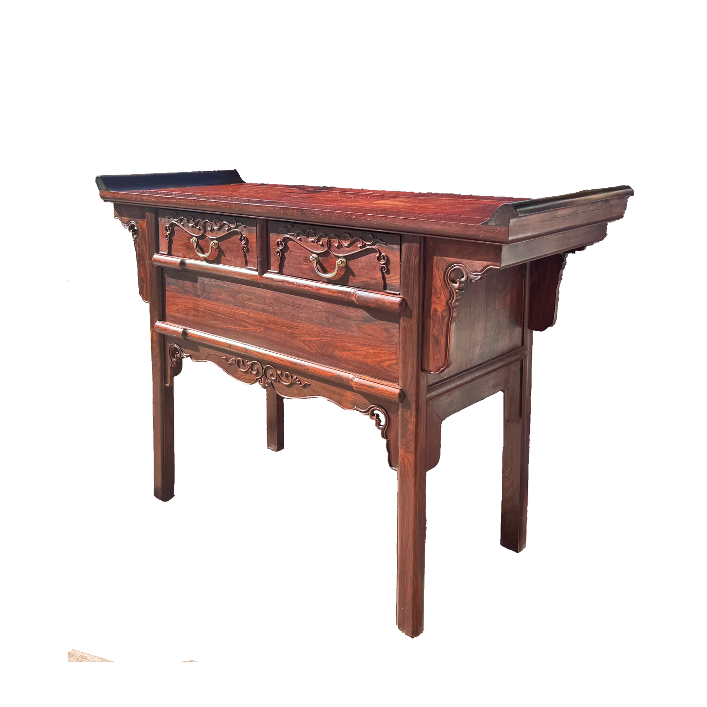 Two-Drawer Hidden Compartment Upturned-End Console Table