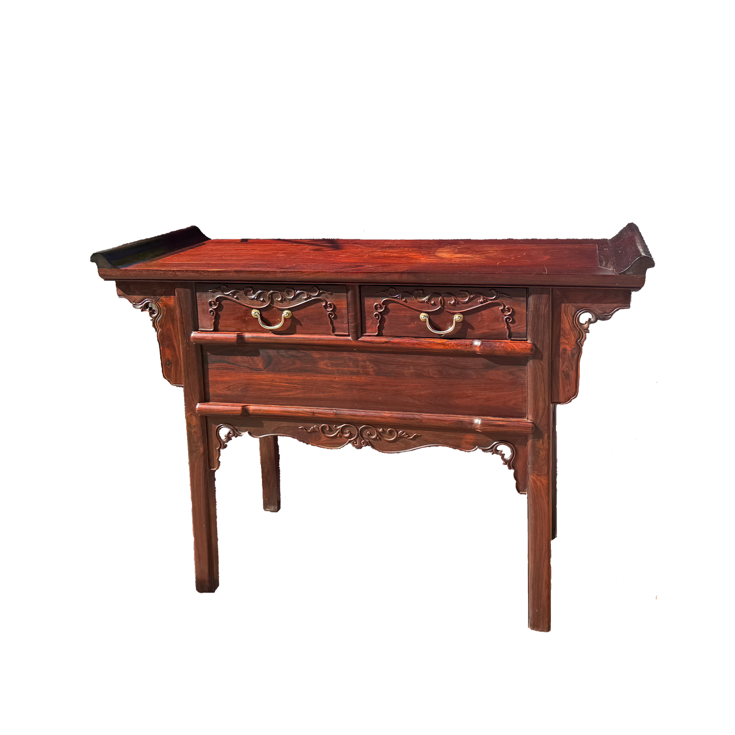 Two-Drawer Hidden Compartment Upturned-End Console Table