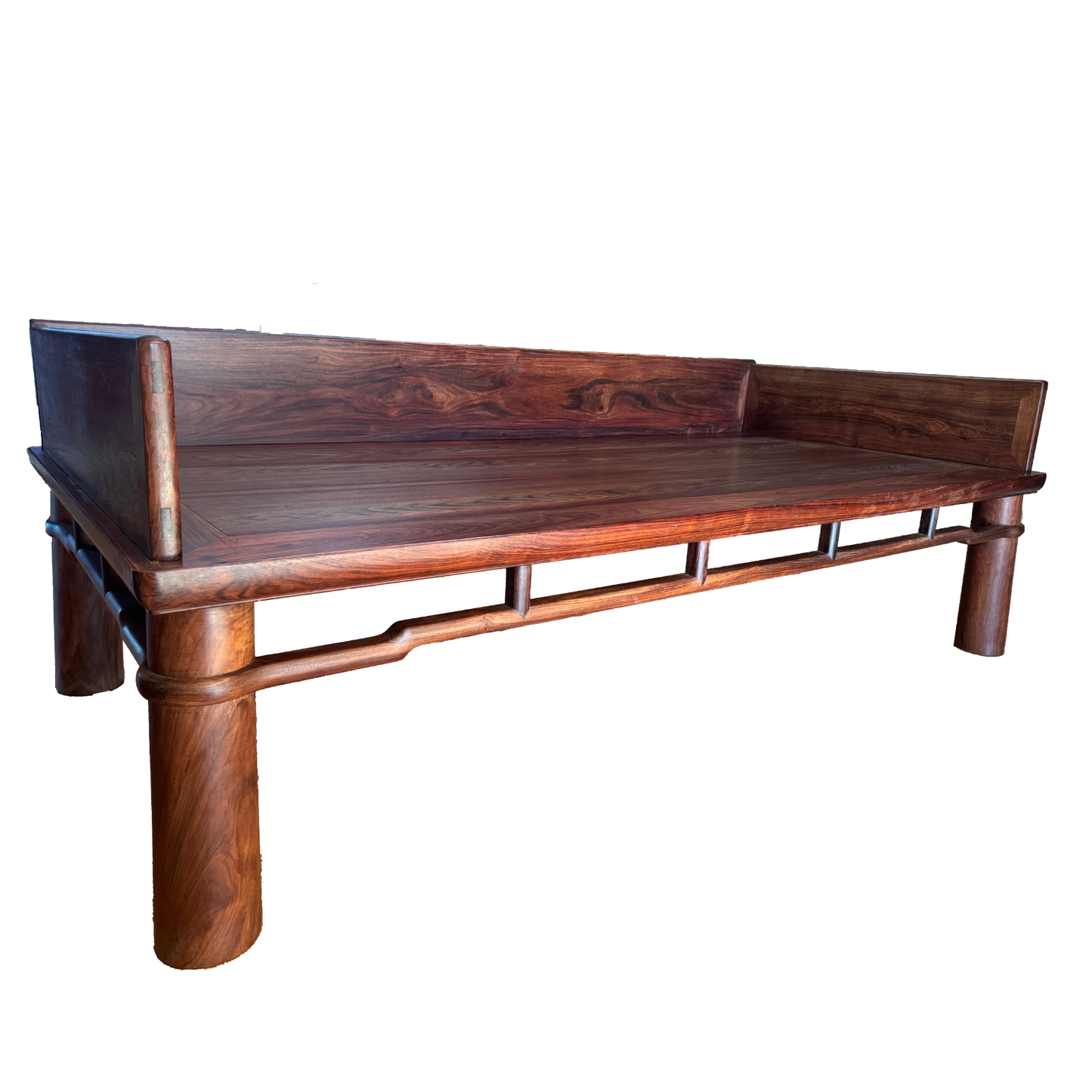 Luohan Daybed with Three-Sided Single-Plank Backrest and Round Straight Legs