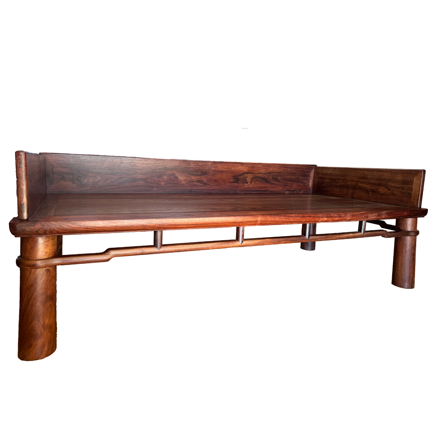 Luohan Daybed with Three-Sided Single-Plank Backrest and Round Straight Legs
