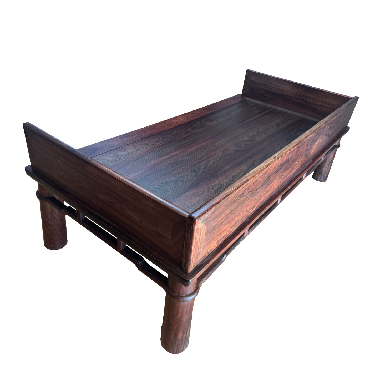 Luohan Daybed with Three-Sided Single-Plank Backrest and Round Straight Legs