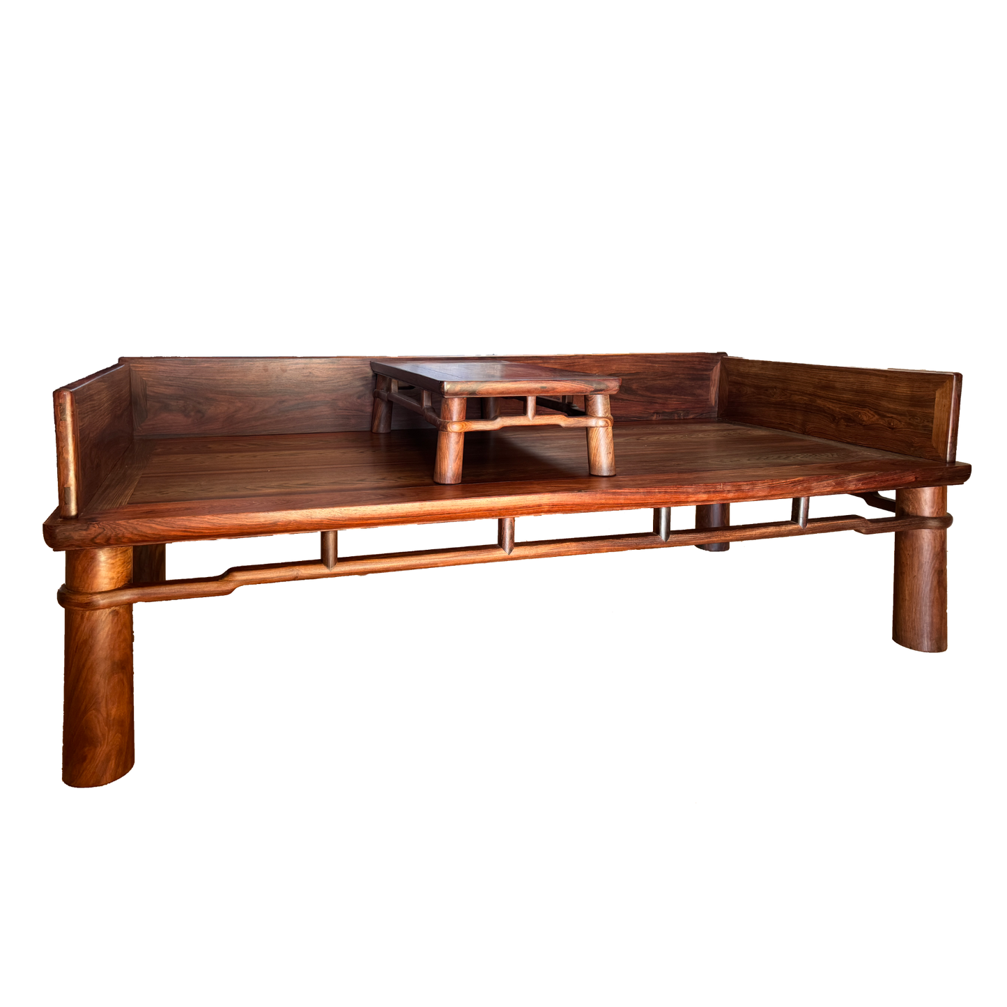 Luohan Daybed with Three-Sided Single-Plank Backrest and Round Straight Legs