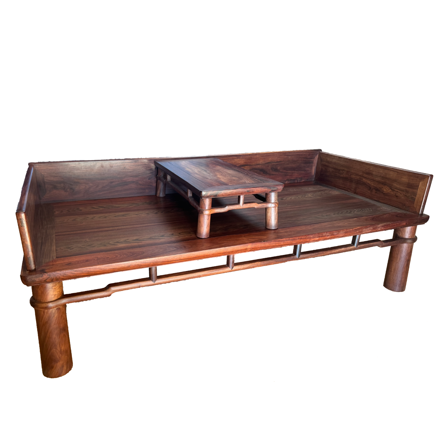 Luohan Daybed with Three-Sided Single-Plank Backrest and Round Straight Legs
