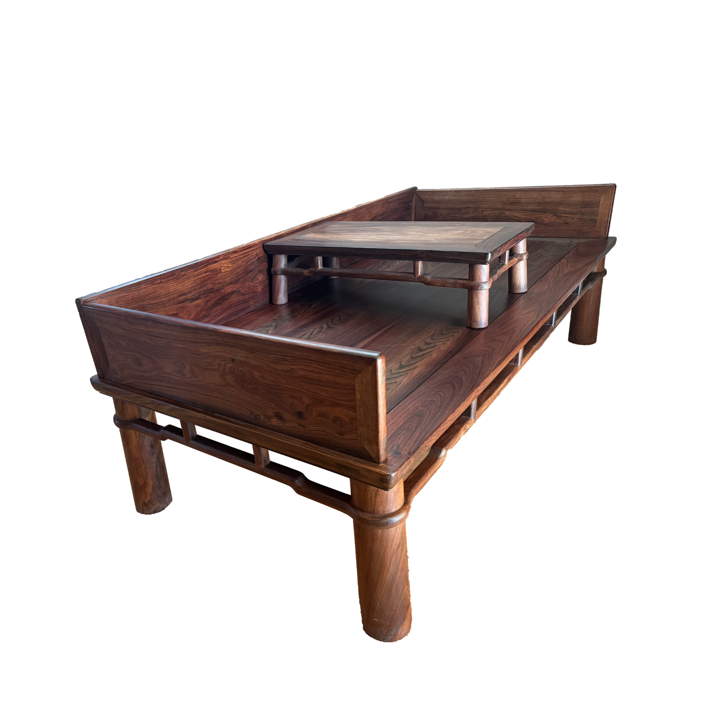 Luohan Daybed with Three-Sided Single-Plank Backrest and Round Straight Legs