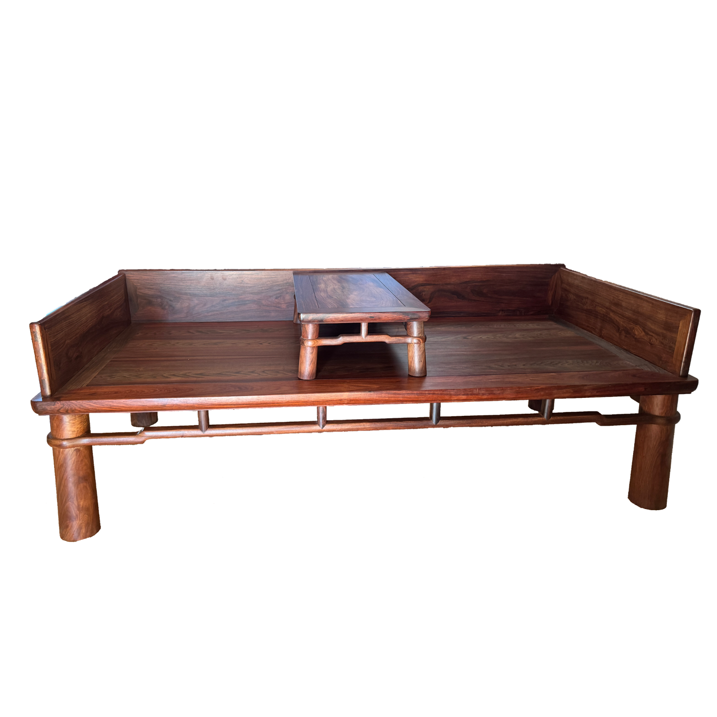 Luohan Daybed with Three-Sided Single-Plank Backrest and Round Straight Legs