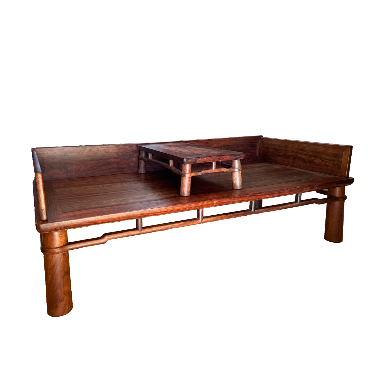 Luohan Daybed with Three-Sided Single-Plank Backrest and Round Straight Legs