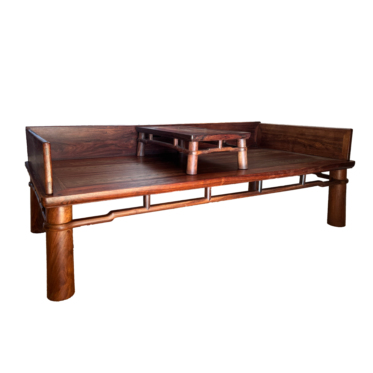 Luohan Daybed with Three-Sided Single-Plank Backrest and Round Straight Legs