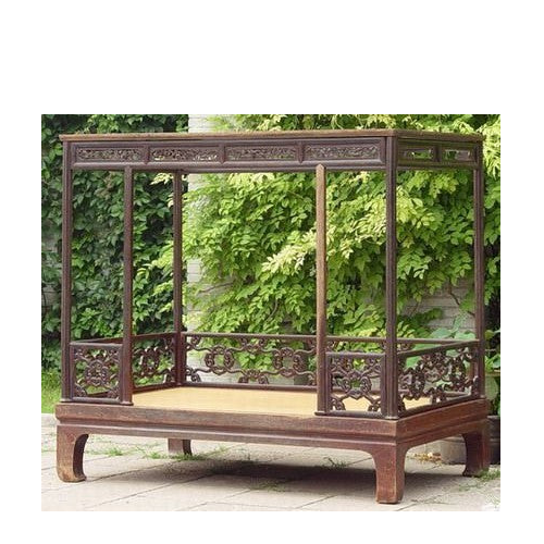 Ming-Style Six-Post Canopy Bed with Begonia-Pattern Railings