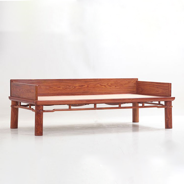 Luohan Daybed with Three-Sided Single-Plank Backrest and Round Straight Legs