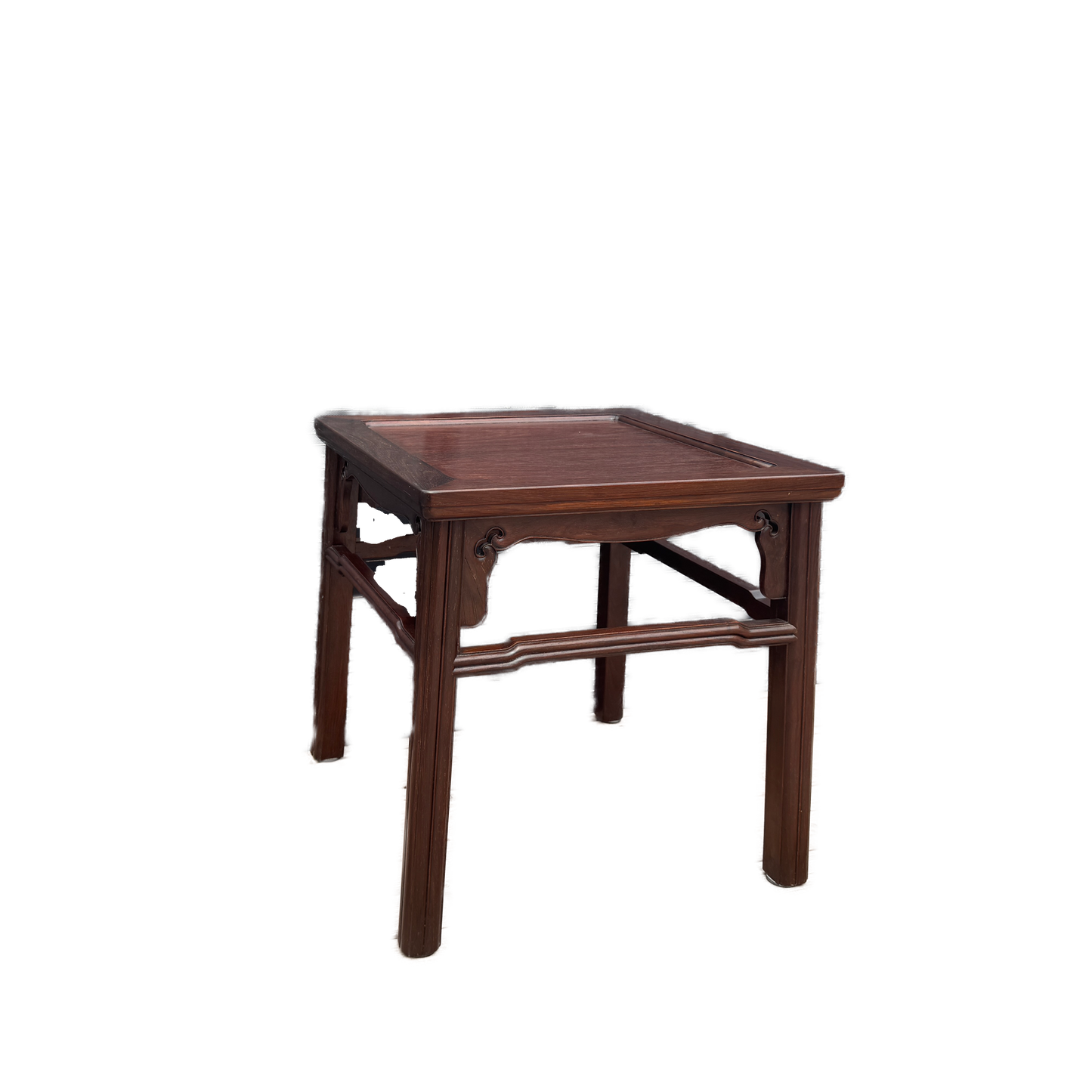 Square Stool with Cloud-shaped Apron, Humpback Stretcher, and Melon-ribbed Legs