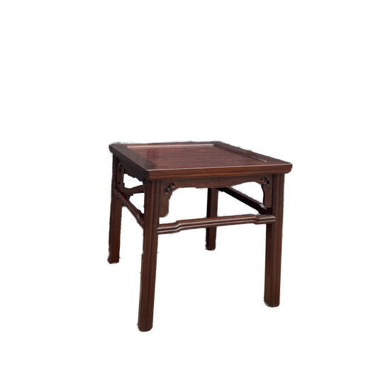 Square Stool with Cloud-shaped Apron, Humpback Stretcher, and Melon-ribbed Legs
