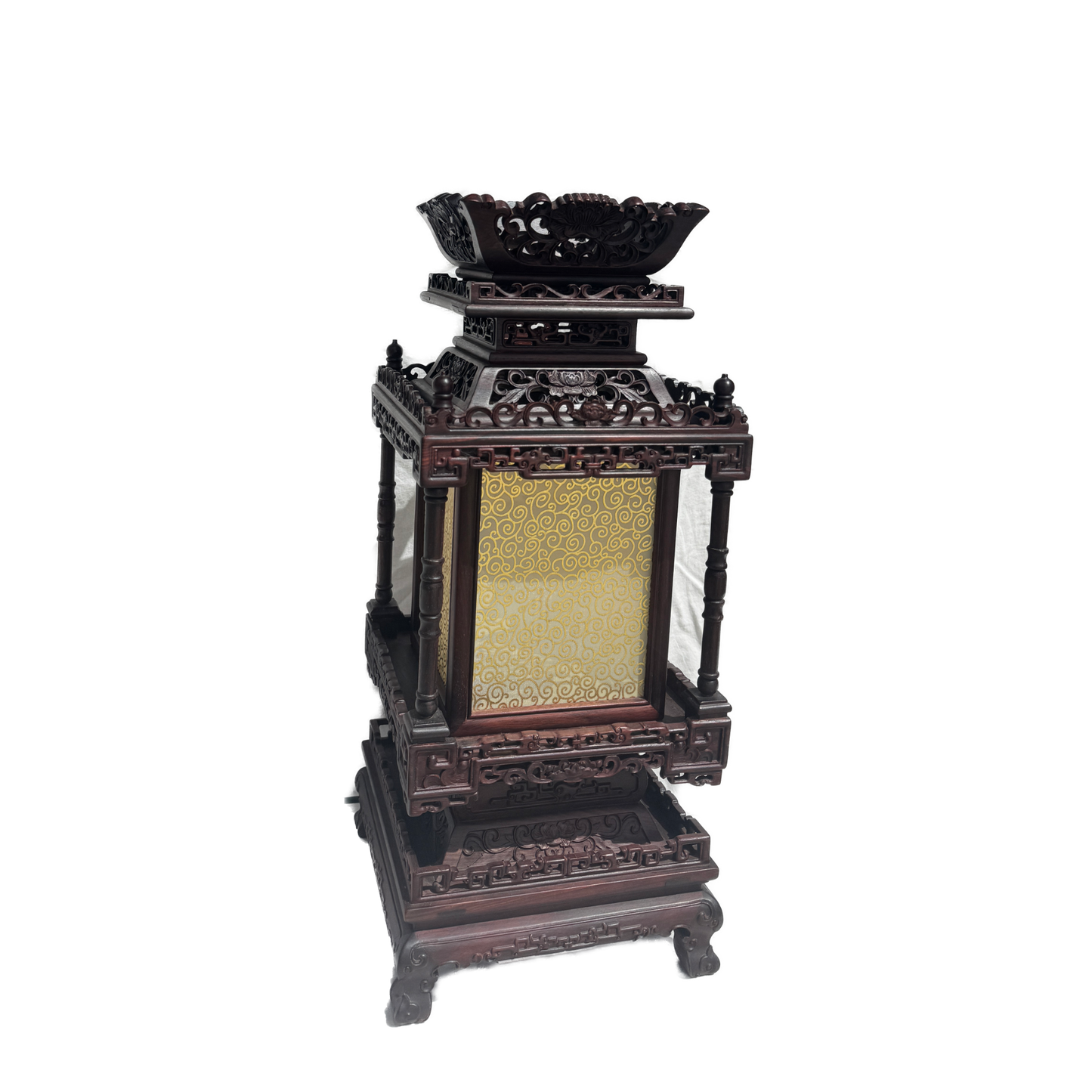 Qing-Style Square Table Lamp with Floral Scroll Pattern