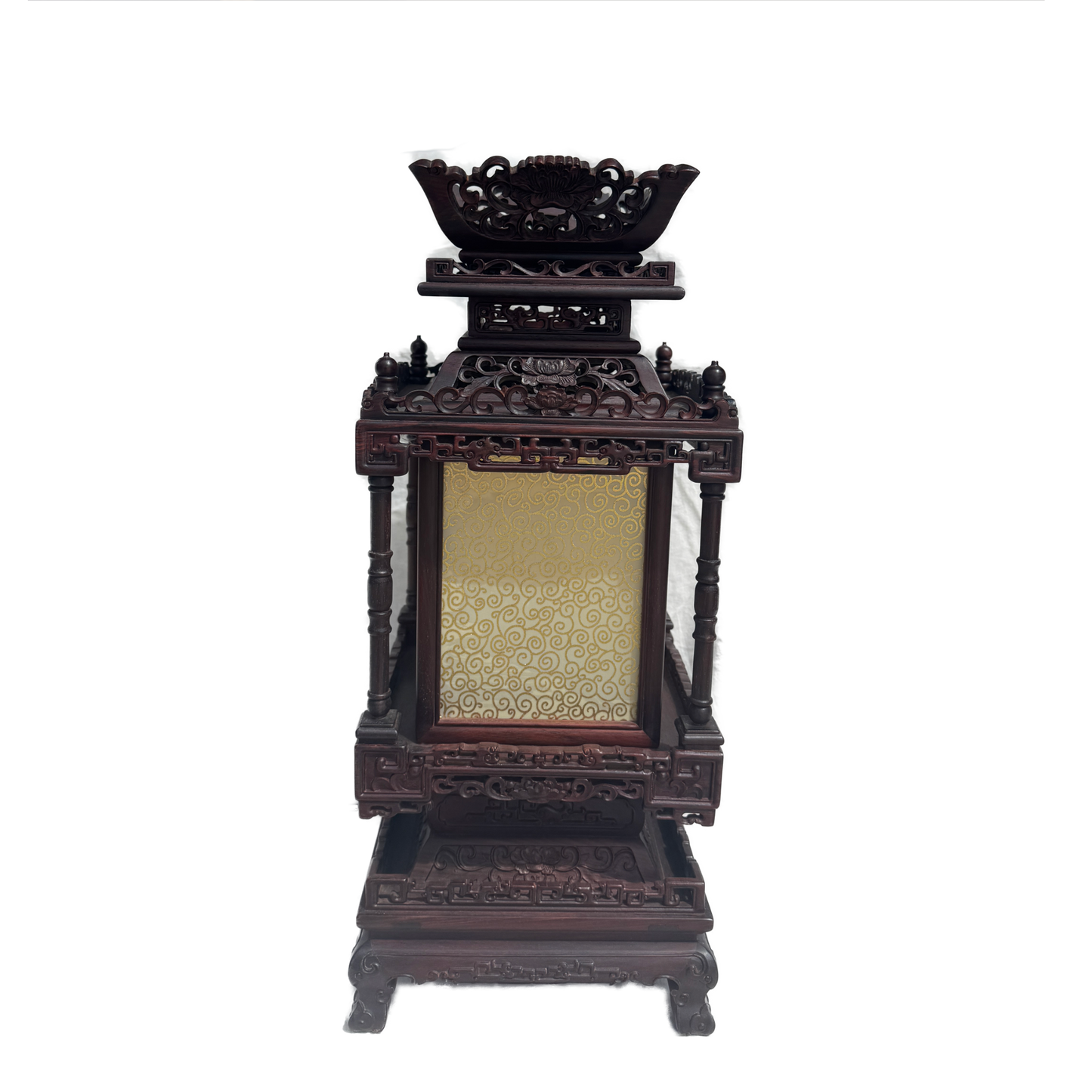 Qing-Style Square Table Lamp with Floral Scroll Pattern
