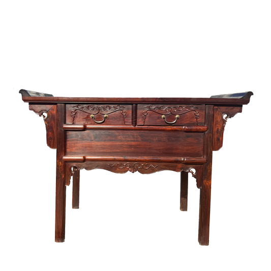 Two-Drawer Hidden Compartment Upturned-End Console Table