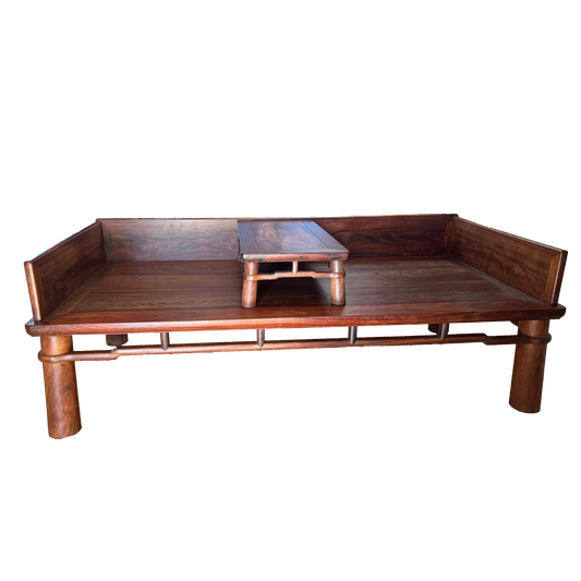 Luohan Daybed with Three-Sided Single-Plank Backrest and Round Straight Legs