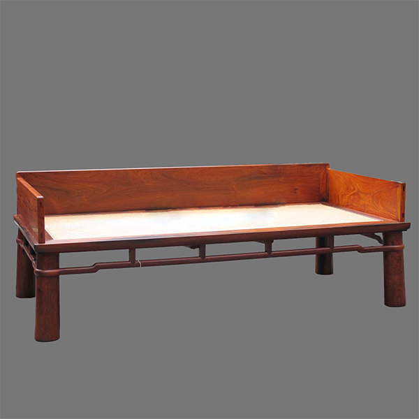 Luohan Daybed with Three-Sided Single-Plank Backrest and Round Straight Legs